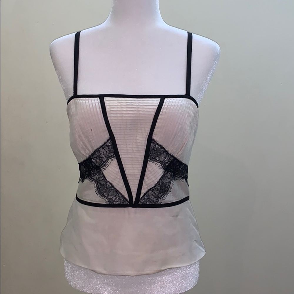 Bebe zip corset blouse spaghetti strap lace pleats